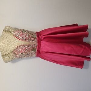 Hebeos Size S  A-Line Princess Satin Beading V-Neck Sleeveless Mini Party Dress